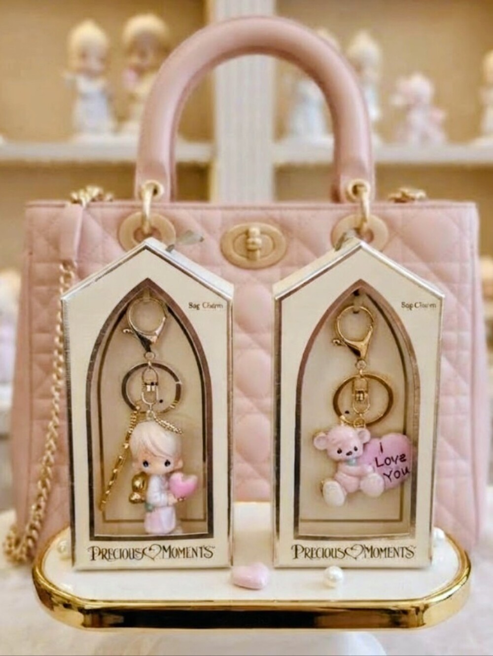 ​Precious Moments Bag Charm Bundle - Angel & "I Love You" Pink Teddy Bear (NIB)